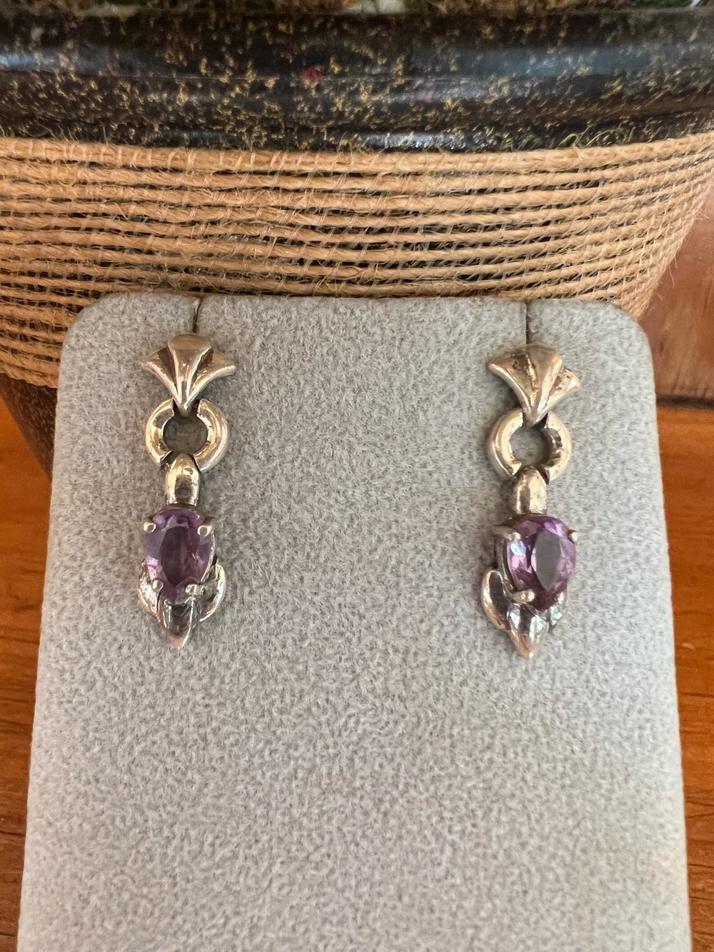 Sterling silver and amethyst post dangle earrings